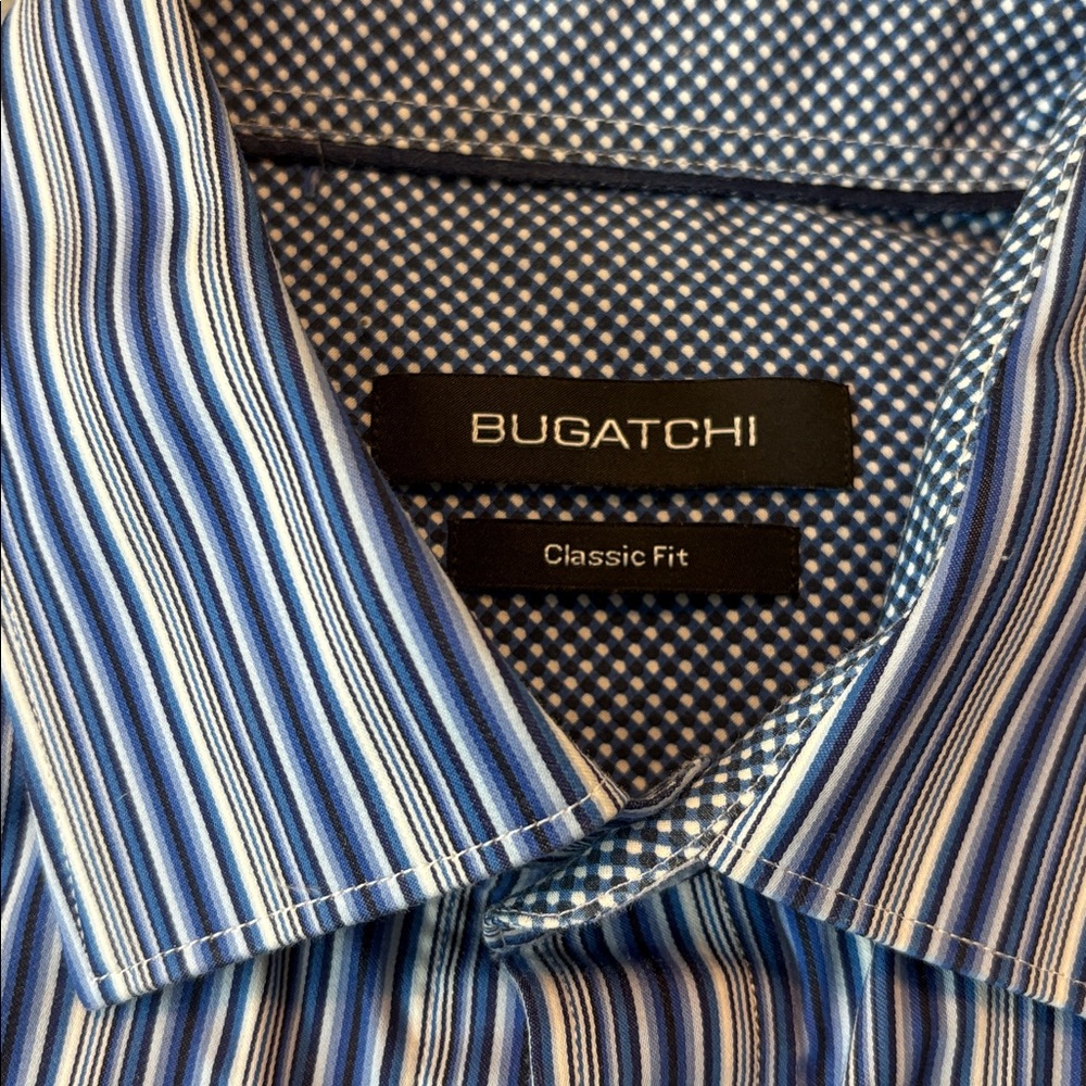 Bugatchi Navy and White Striped Shirt